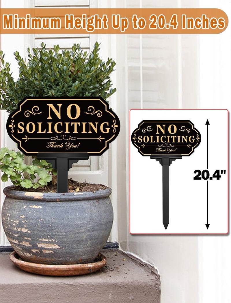multiwins No Soliciting Sign for House with Stake - Adjustable Height - 12.7 x 6.6 Inch/36 Inch High - 50-mil Thick Aluminum -Metal No Soliciting Yard Sign for Home/Front Door and Business (Gold) - Image 4